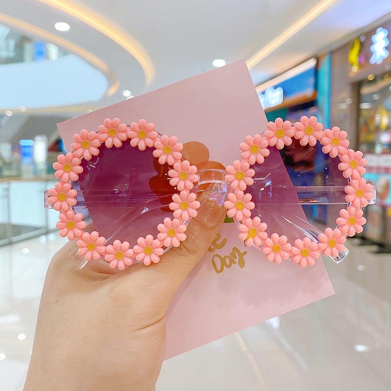 Girls Lovely Sunflower Round Frame Sunglasses-4