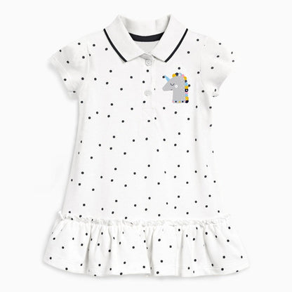 Girls’ Clothing: Summer Collection – Collar Flip Pure Cotton Unicorn Logo Children’s Polo Dress-3