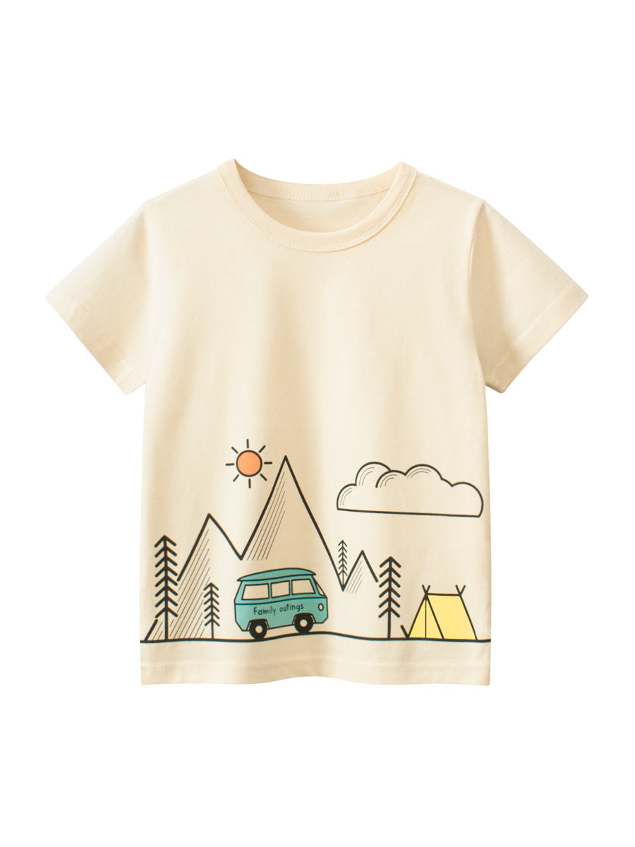 Boys’ Outing Scene Print T-Shirt In European And American Style For Summer-0