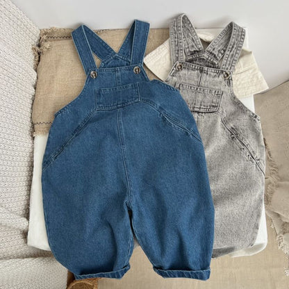 Baby Unisex Washed Denim Fabric Loose Overall-3