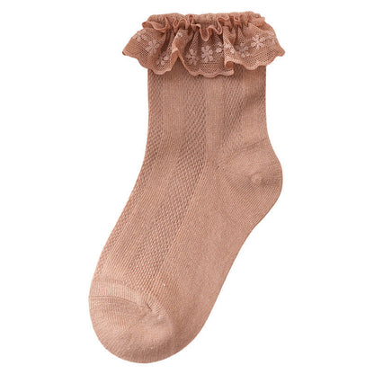 Baby Solid Color Ruffle Socks Princess Breathable Socks-4