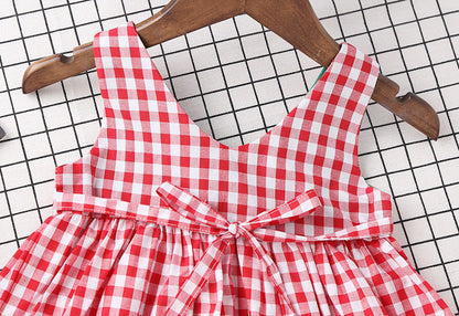 Baby Girl Plaid Pattern Bow Tie Decoration Sleeveless Dress-4