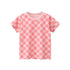 Baby Girl Plaid Pattern Smiley Print O-Neck T-Shirt In Summer-0