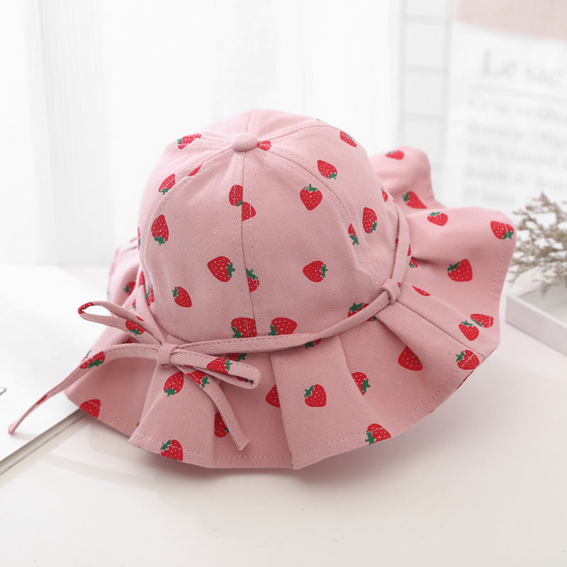 Baby Girl Floral Print Adjustable Design Sunshade Bucket Hats-4