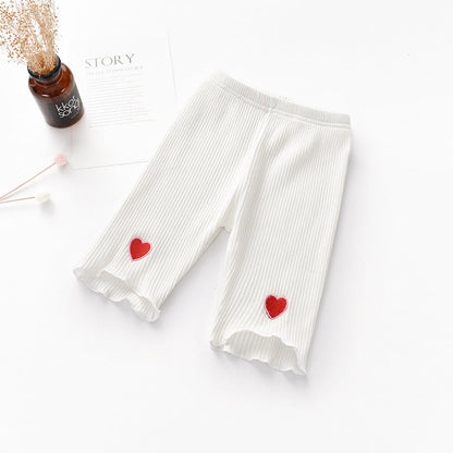 Summer Baby Girls Elastic Thin Breathable Heart Pattern Simple Cheap Pants-4