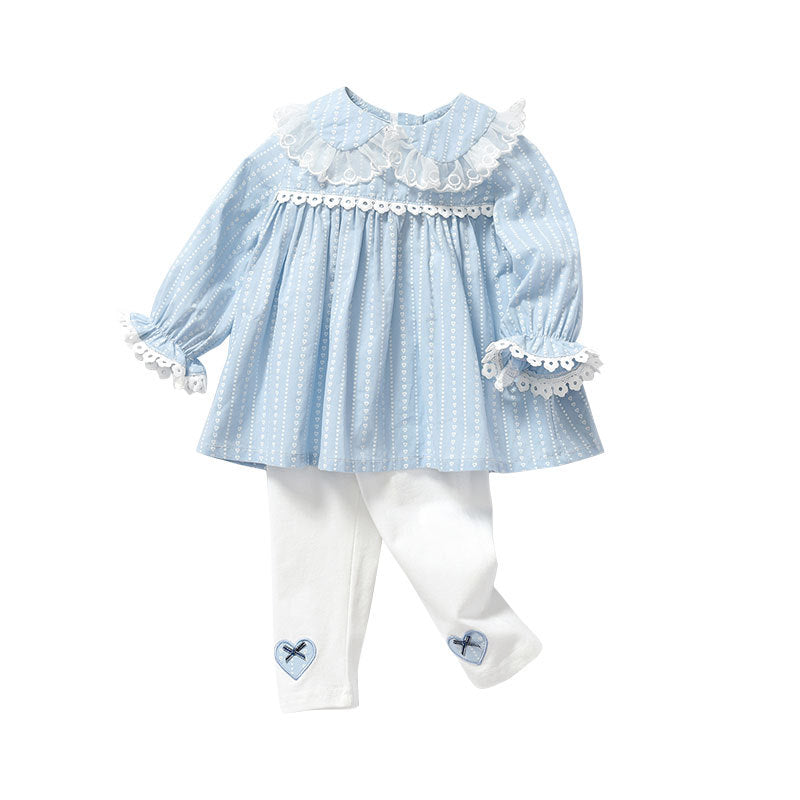 Baby Girl Heart Pattern Ruffle Doll Neck Shirt Combo Embroidered Pants Sets-4