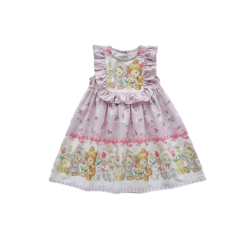 Summer Kids Girls Cute Baby Print Sleeveless Design Princess Dress-0