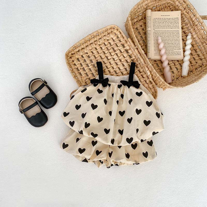 New Arrival For Summer: Heart Print Camisole Dress And Shorts Set-4