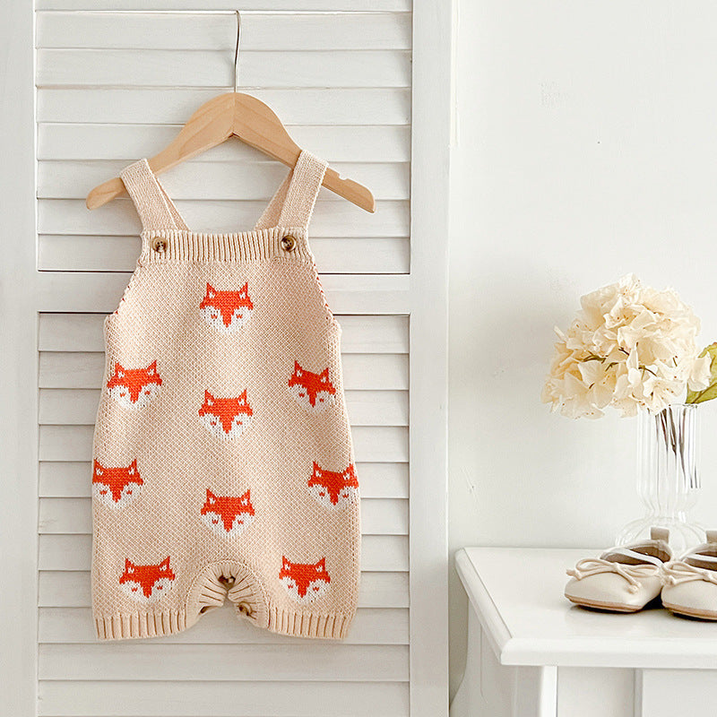 Summer Baby New Design Fox Pattern Sleeveless Strap Rompers-0