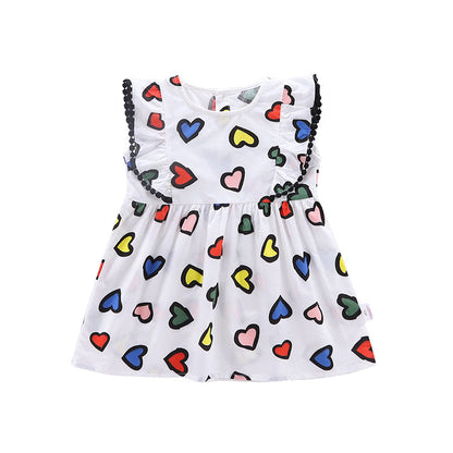 Best Selling Summer Baby Kids Girls Colorful Heart Pattern Fly Sleeves Dress-0