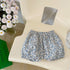 Baby Solid Color Puff Sleeve Blouses Combo Shorts Sets-3