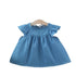 Summer Hot Selling Baby Kids Girls Fly Sleeves Crew Neck Solid Color Denim Dress-4