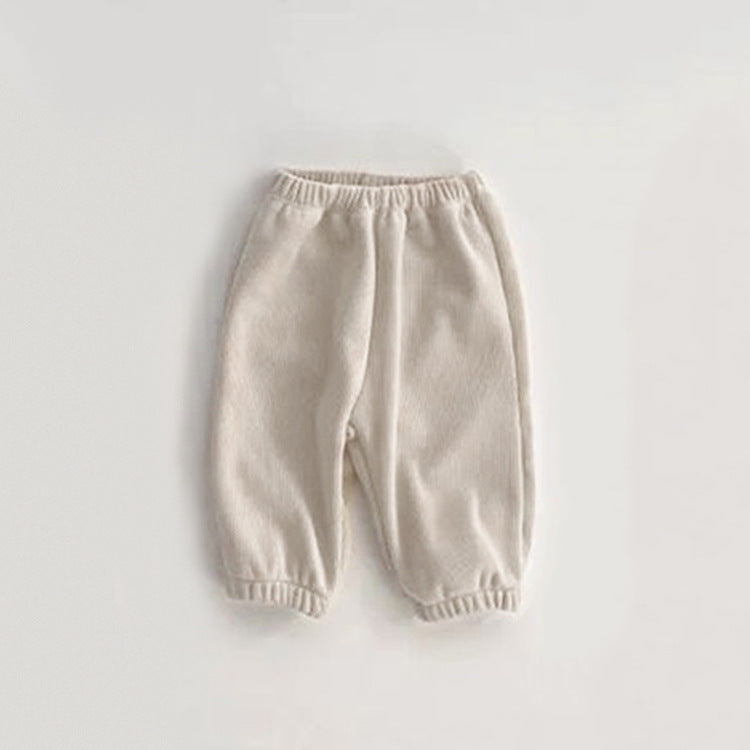 Baby Solid Color Fleece Thermal Lantern Pants In Autumn Winter-4