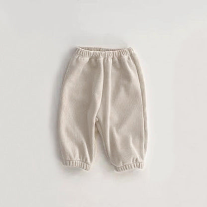 Baby Solid Color Fleece Thermal Lantern Pants In Autumn Winter-4