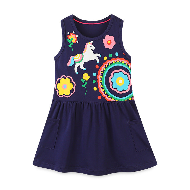 Baby Girl Cartoon Graphic Sleeveless Cute Style Dress In Summer-0