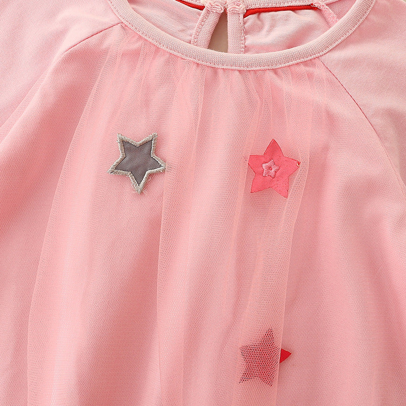 New Arrival Girls’ Long Sleeve Princess Dress For Children, Baby Girls’ Exquisite Heart/Star Mesh Dress-4