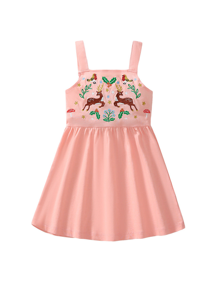 New Arrival Summer Girls Sleeveless Symmetrical Cartoon Pattern Strap Dress-0