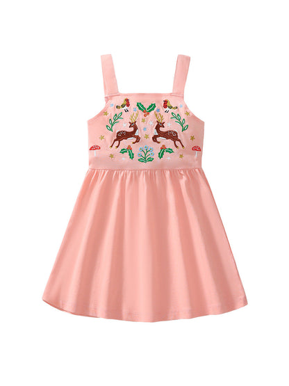 New Arrival Summer Girls Sleeveless Symmetrical Cartoon Pattern Strap Dress-0