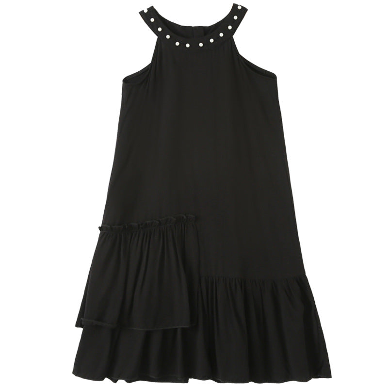 Baby Girl Solid Color Halter Neck Design Tirregular Hem Dress For Special Ocassion-0