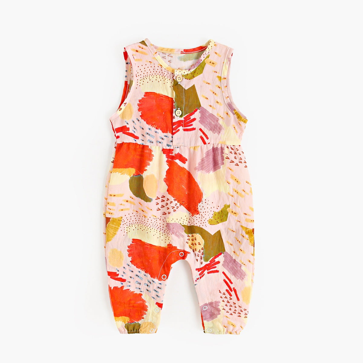 Summer Baby Girls New Arrival Colorful Pattern Sleeveless V Neck Rompers-2