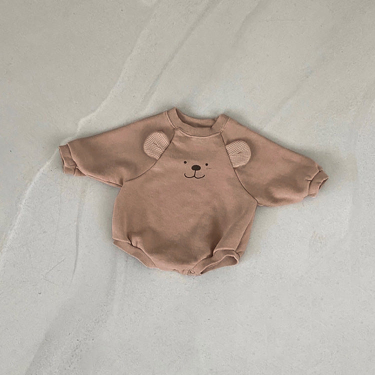 Baby Bear Print Pattern Ears Patch Design Hoodie Onesies-4