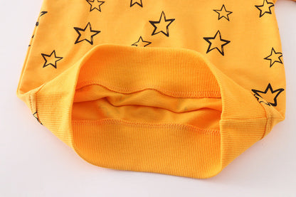 Baby Boy Solid Yellow Star Graphic Cotton Hoodie-4