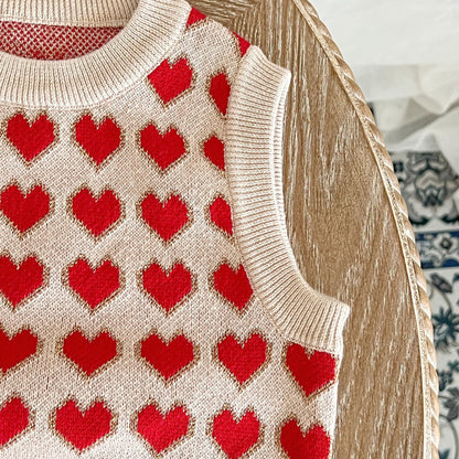 Baby Girl Heart Pattern Round Neck Sleeveless Knit Vest-4