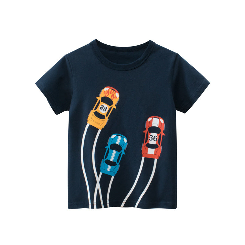 Baby Boy Cartoon Car Print Cool Short-Sleeved Tops-0