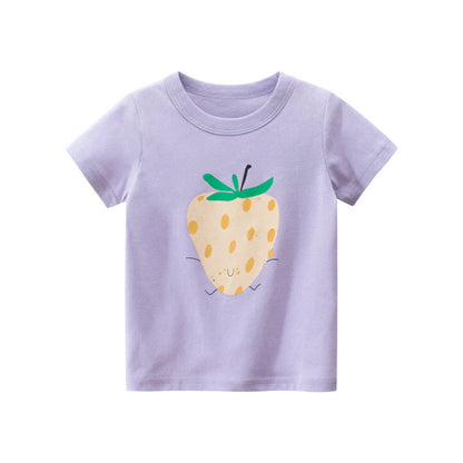 Toddle Girl Cartoon Strawberry Graphic Lovely Summer Tee-0