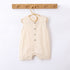 Summer New Arrival Solid Color Crew Neck Button Open Front Sleeveless Rompers-4