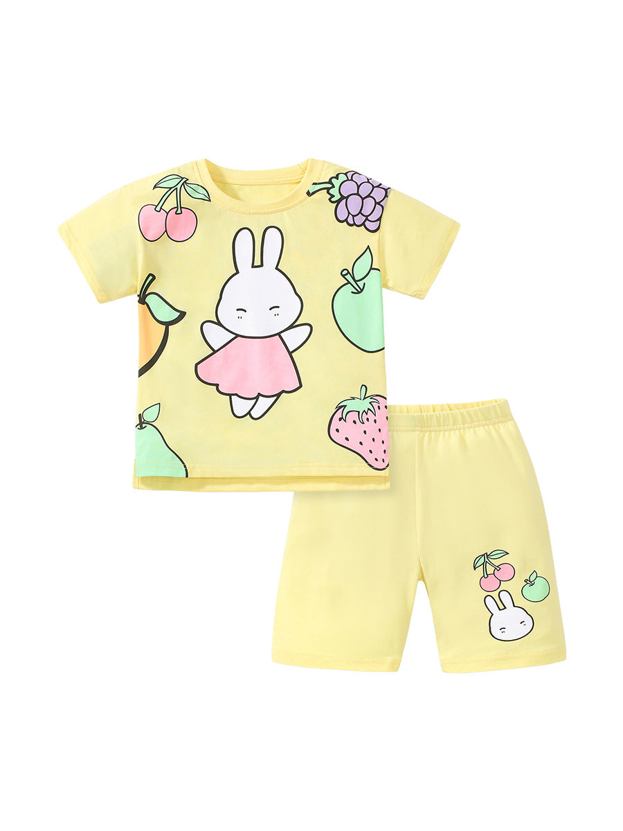 Baby Kids Girls Fruits And Animal Cartoon Print Top And Shorts Casual Clothing Set-0