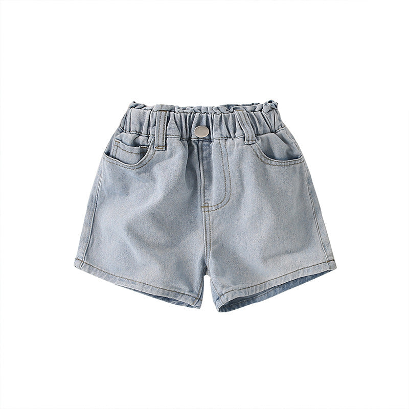 Baby Denim Blue Western Style Casual Shorts-0