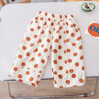 Summer Kids Girls Thin Soft Breathable Polka Dots Pattern Casual Pants-3