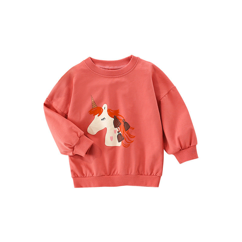 Baby Girl Cartoon Print Pattern Solid Color Terry Hoodie-4