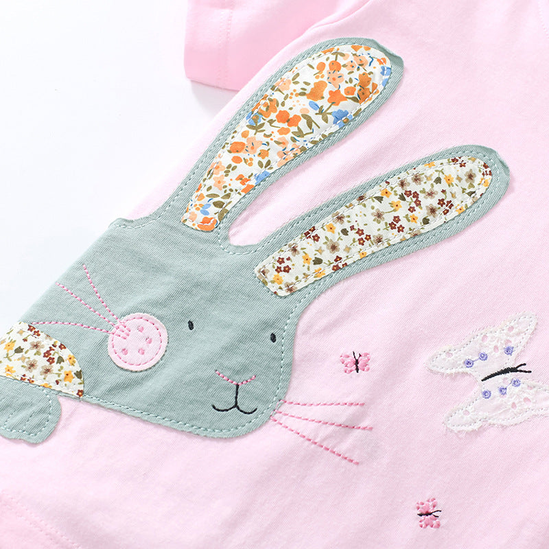 Baby Girls Kids Floral Rabbit Cartoon Pattern T-Shirt And Pants Two-Piece Set-3