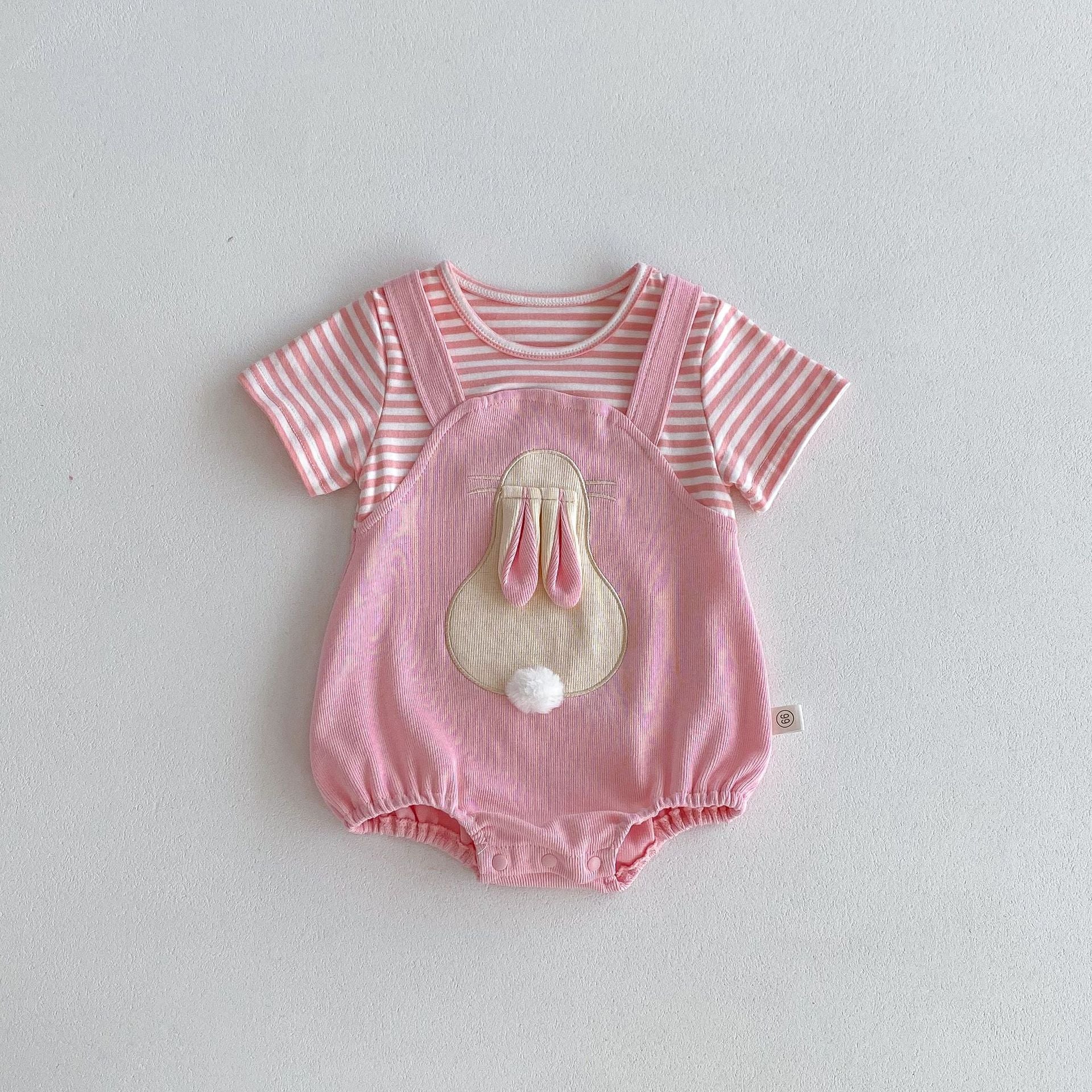 Summer New Design Baby Girls Cheap Striped Rabbits Pattern Short Sleeves Onesies-4