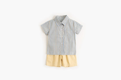 Baby Boy Plaid Pattern Single Breasted Design Polo-Neck Shirt Combo Shorts-4