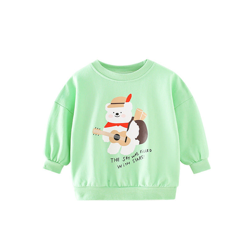 Baby Boy And Girl Violin Bear Pattern O-Neck Cotton Hoodie-0