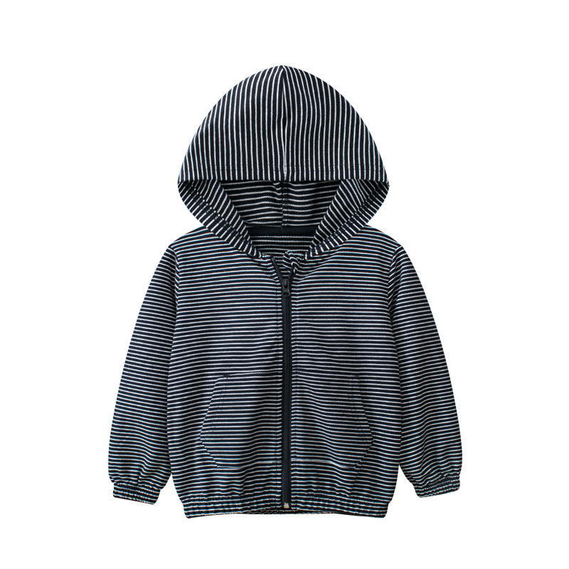 Baby Boy Striped Graphic Zipper Front Design All Match Coat-0