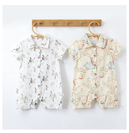 Summer New Arrival Baby Unisex Cheap Short Sleeves Turn-Down Collar Rompers-0