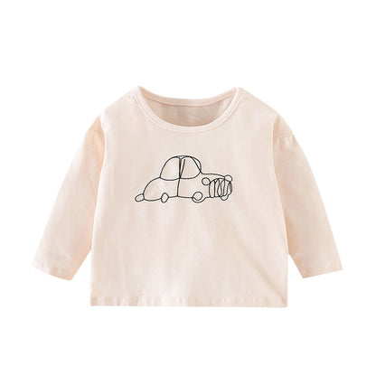 Baby Girl Car Emboidered Graphic Long Sleeve Loose Shirt-1