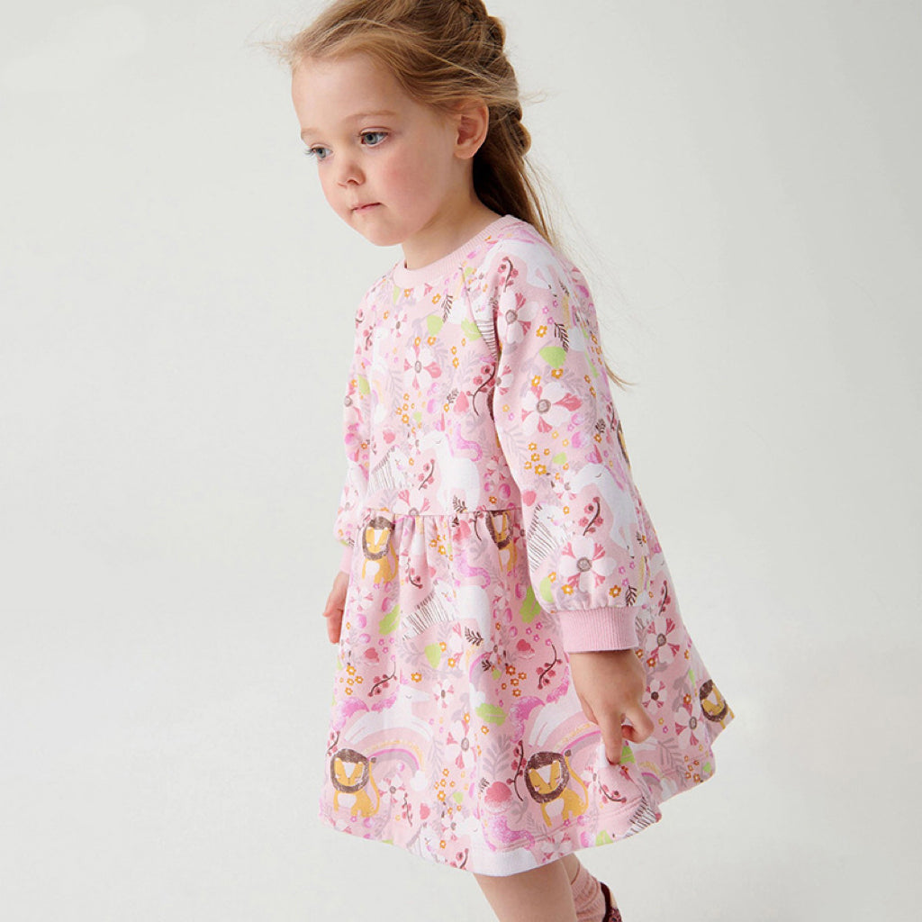 Baby Girl Floral Pattern Long Sleeves Hoodie Dress-4