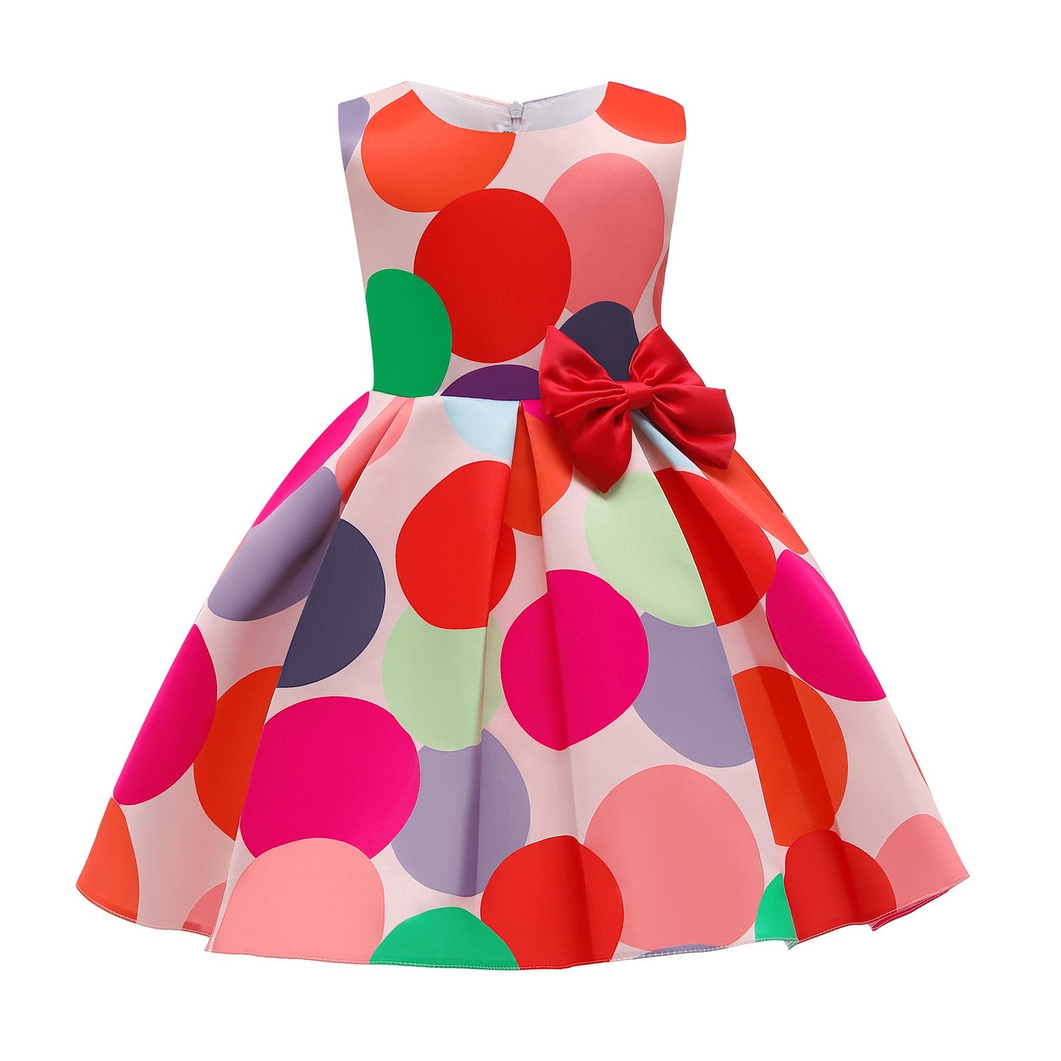 Baby Girl Satin Polka Dot Pattern Sleeveless Princess Dress-0