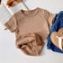 New Design Kids Unisex Crew Neck Short Sleeves Solid Color Heart-Shaped Hollow Out Top-4