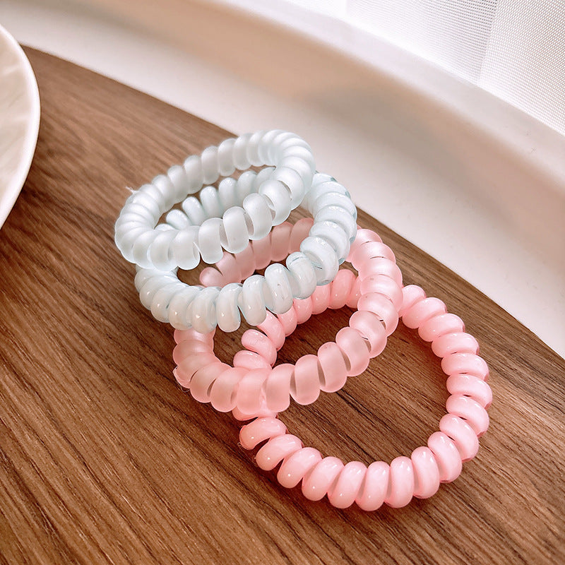 Sweet And Refreshing Matte Telephone Cord Style Hair Tie With High Elasticity  Set-4