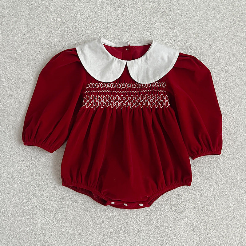 Doll Neck Red Long Sleeve Fashion Onesies &amp; Dress-3