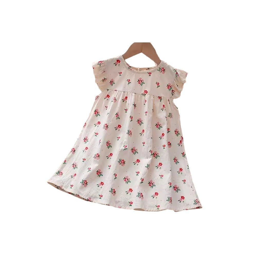 Summer Baby Kids Girls Fly Sleeves Floral Print Sweet Princess Dress-4