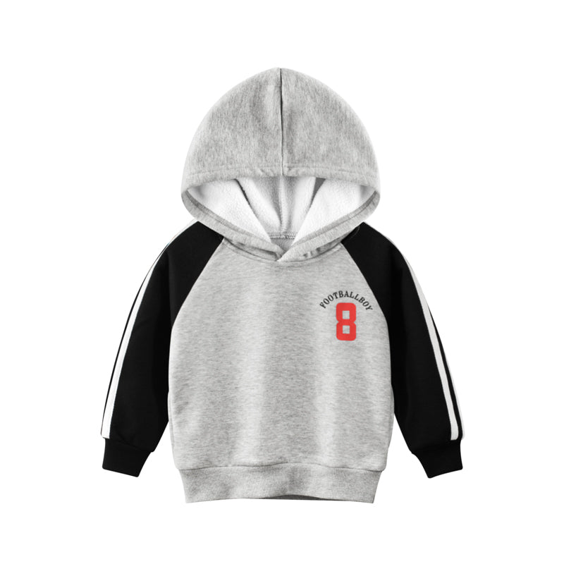 Boys Gray Contrast Black Long-Sleeved Hoodie-0