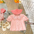 Baby Girl Solid Color Doll Neck Blouses With Strap Dress Sets-4