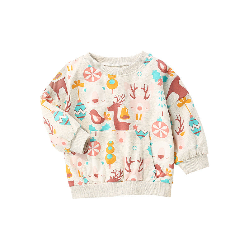 Baby Girl Deer Print Pattern O-Neck Fashion Hoodie-4